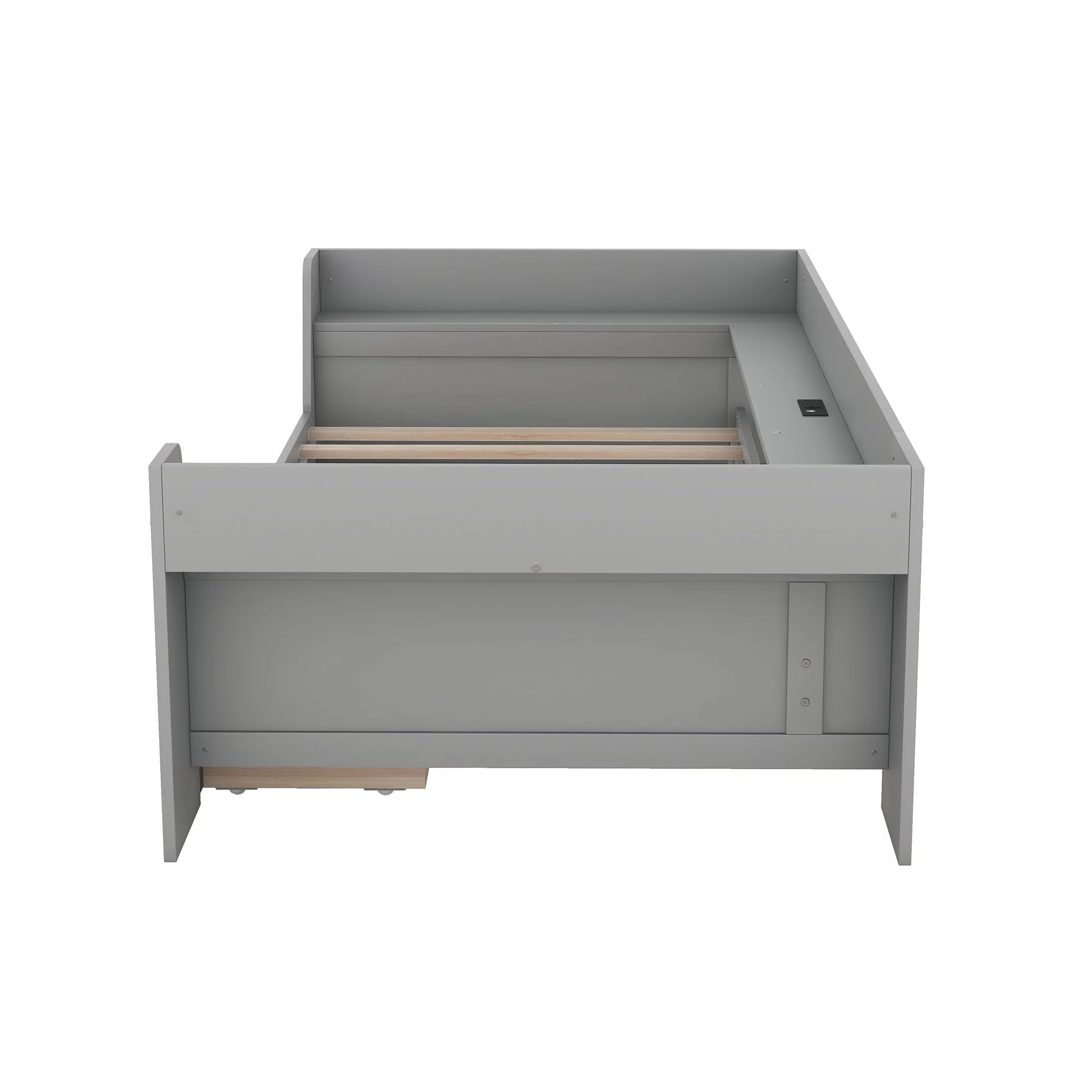 Euroco Twin Size Daybed with Shelf, Drawers and Charging Station, Gray