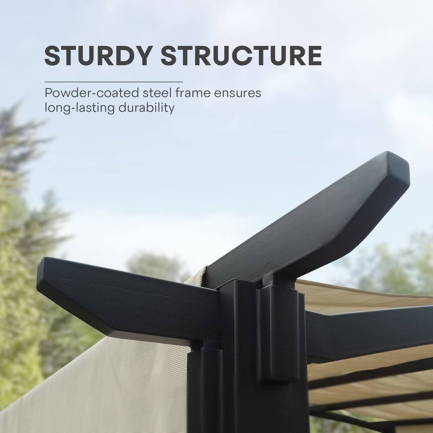 Pergola Gazebo Canopy Sun Shelter with Retractable Shades - 10&x8& - Black