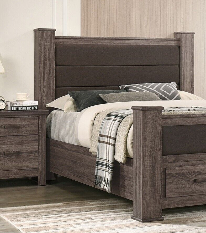 Transitional Elegant Wooden 4pc Bedroom Set Eastern King Size Bed w Drawers Dresser Mirror Nightstand Bedroom Furniture