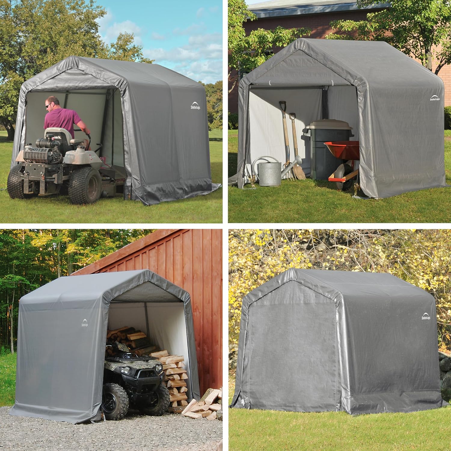 ShelterLogic 10' x 10' and 8' x 8' Steel Shed-in-a-Box All Season Outdoor Storage Sheds with Waterproof Covers