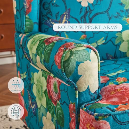 MELLCOM Floral Accent Chair, High Back Upholstered Armchair with Solid Legs, Leisure Single Sofa Chair for Living Room, Bedroom, Home Office