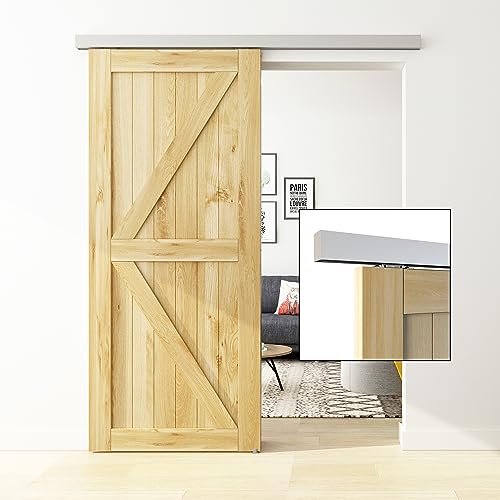 JUBEST 6FT Sliding Barn Door Track Kit, Aluminium Box Rail Wall Mounted Hidden Barn Door Hardware Kit, for Various Modern Doors, Easy to Install
