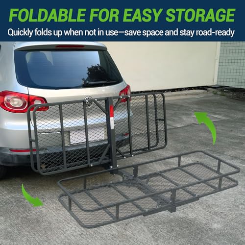 Folding Hitch Cargo Carrier, 60"x24"x6" Heavy-Duty Basket Rack, 500lbs Capacity, Fits 2" Receiver, for SUV, Trailer, Pickup