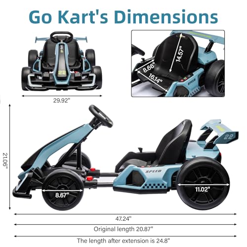 24V Electric Go Kart for Kids，Powerful Drift Kart with 2 * 150W Motors, Adjustable Seat
