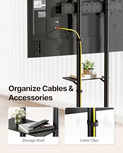 Heavy-Duty Rolling TV Stand for 32–85" Screens — Supports 187 lbs (154 lbs TV + 33 lbs Shelf), Stable Mobile TV Cart with Shelf & Locking Wheels