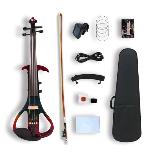 Electric Violin Full Size 4/4, Red Or Black Silent Electric Violin, Solid Wood Metallic Electric Fiddle With Ebony Fittings