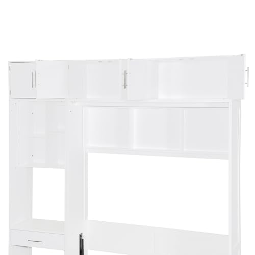 Polibi Full Size Wall Murphy Bed with Built-in Desk & Shelves - Multi-Functional Wall Bed for Small Apartments, 3 Storage Cabinets