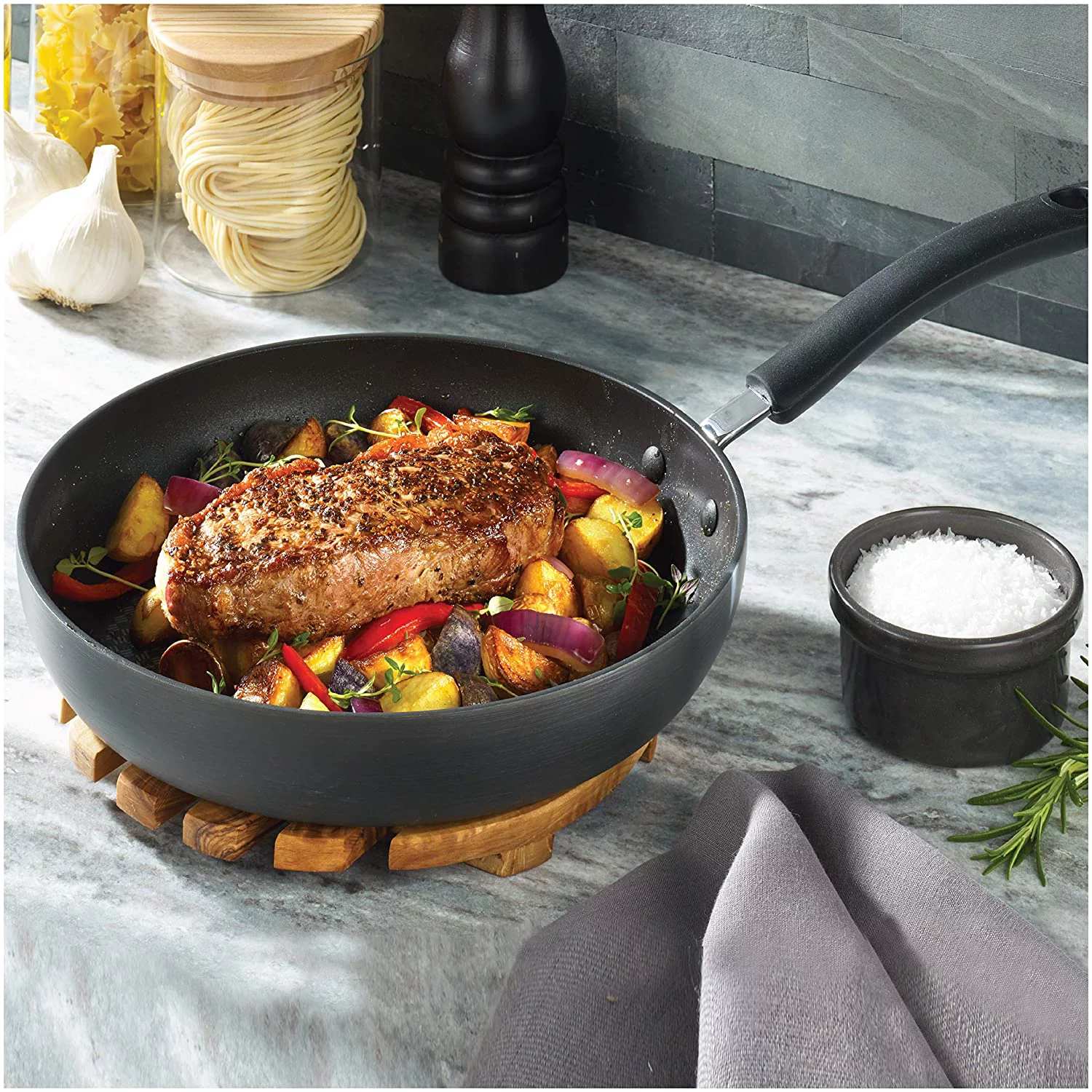 YHZCY Ultimate Hard Anodized Nonstick Cookware Set 12 Piece Pots and Pans, Dishwasher Safe Grey