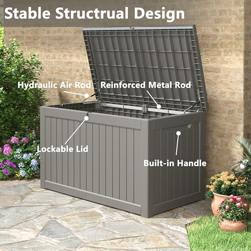 KAMABOKO Outdoor Storage Box, 150 Gallon Large Outdoor Resin Deck Box, Storage Waterproof Boxes Lockable Lid for Garden Tools, Pool Supplies