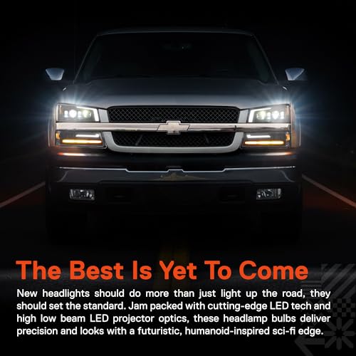 Full LED Headlight Assembly Replacement for Chevrolet 2003-2006 Chevy Silverado Cateye 1500 2500 3500 HD 03-06 Avalanche 1500 2500HD [DOT] DRL Amber