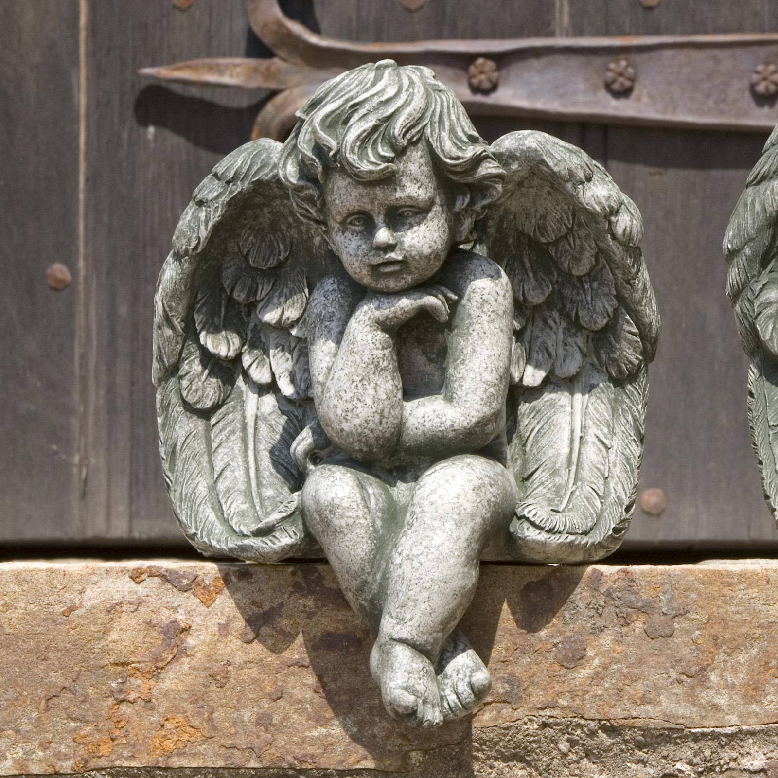 Campania International Small Seated Cherub Cast Stone Garden Statue French Limestone