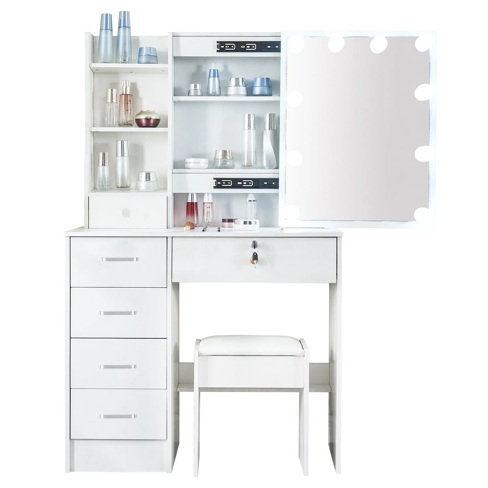 Jarbalai Makeup Vanity for Bedroom Makeup Table with Mirror and Lights, White
