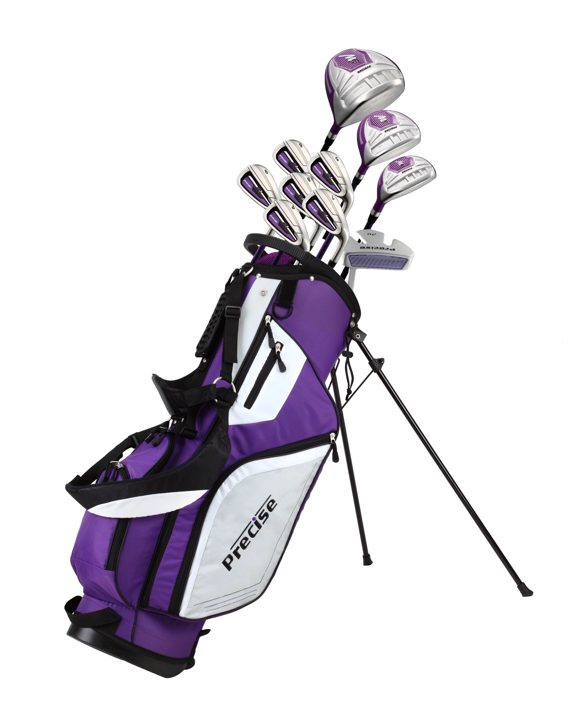 top line ladies pink right handed m5 golf club set, includes: driver, wood, hybrid, no. 5,6,7,8,9, pw stainless steel irons, putter