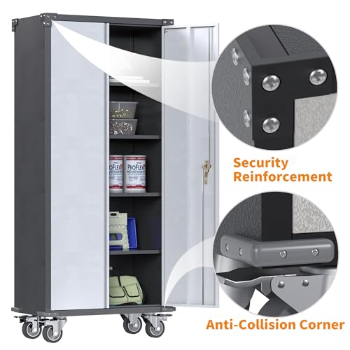 2 Doors Metal Locking Storage Cabinet,Garage Steel Cupboard with Adjustable Shelves,Metal Locker for Garage Home Office
