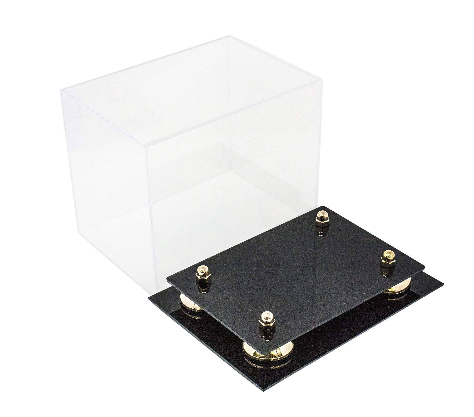 Versatile Deluxe Clear Acrylic Display Case - Small Rectangle Box with Black Risers 8.25 inch x 6 inch x 6.75 inch (a003-br)