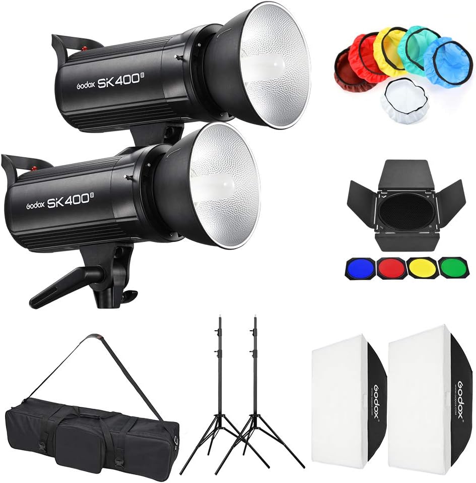 Godox 2 Pack SK400II 800Ws Studio Strobe Flash Monolight Light Bowens Mount Kit for Studio Shooting