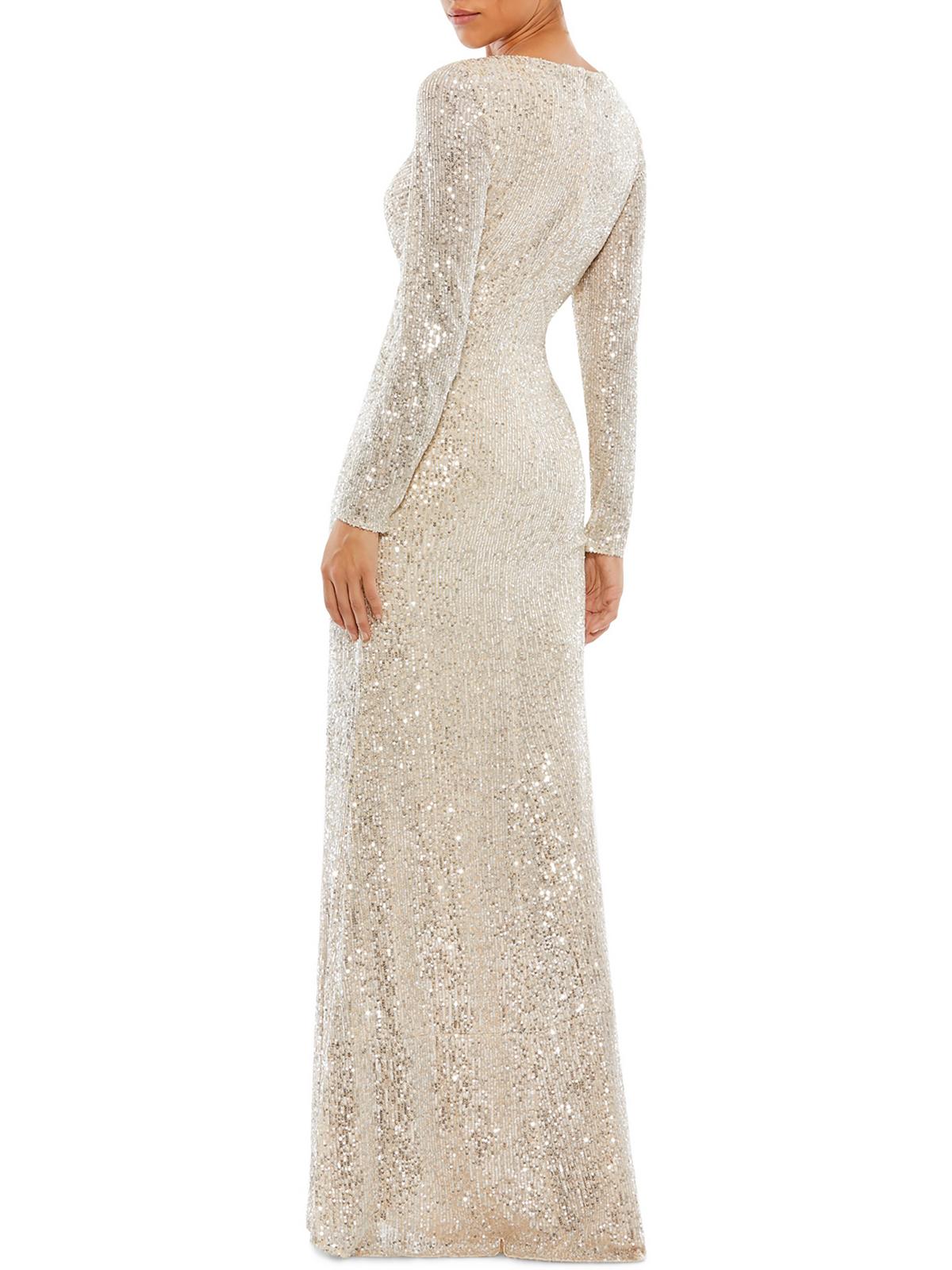 Ieena for Mac Duggal Womens Sequined Long Evening Dress