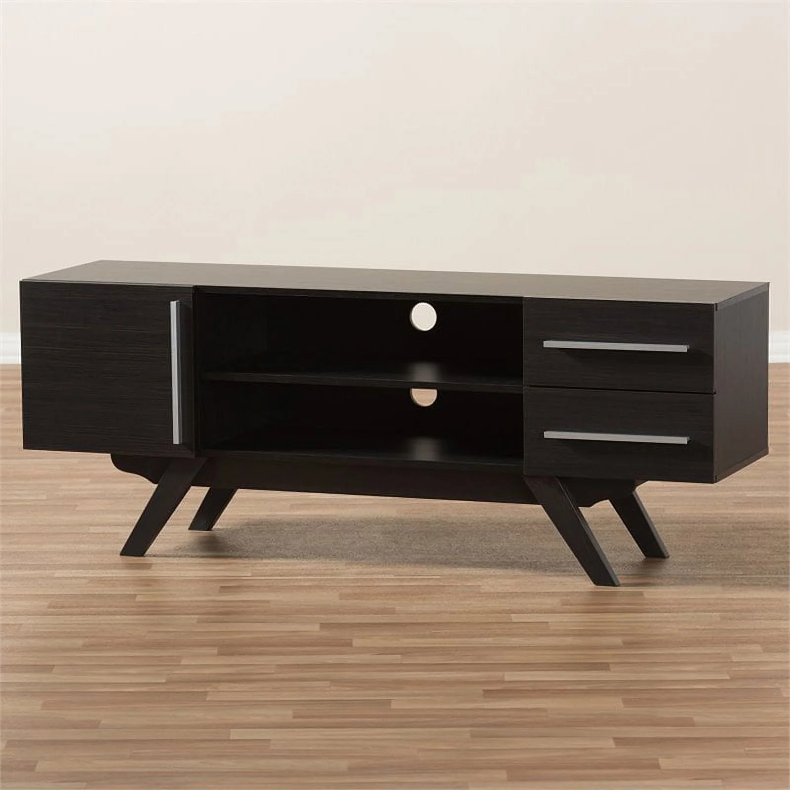 Bowery Hill 60" Mid-Century Modern TV Stand Console Entertainment Center in Dark Brown
