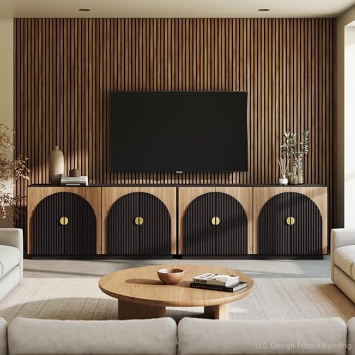 BELLEZE 65 Inch Fluted Buffet Cabinet with Storage, Symmetrical Arc Accent Sideboard Large Console Table for Dining Room, Kitchen