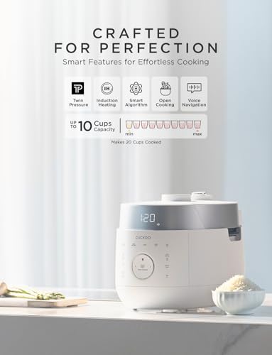 CUCKOO 6-Cup Uncooked / 12-Cup Cooked Induction Heating Twin Pressure Rice Cooker, 16 Menu Modes, Multi-Language Voice Guide