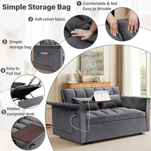 WIIS' IDEA Convertible Sofa Bed,3 in 1 Velvet Sleeper Sofa Pull-Out Bed