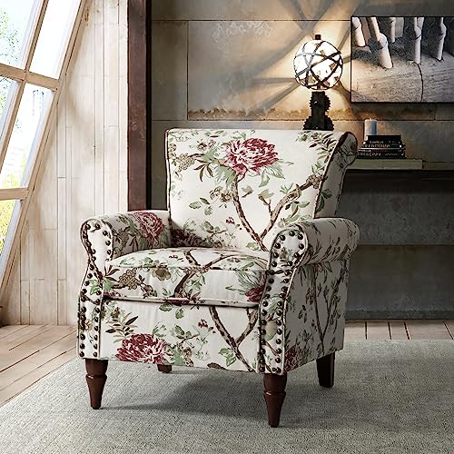 HULALA HOME Modern Wingback Accent Chair with Wood Legs & Removable Cushion, Comfy Upholstered Armchair with Nailhead Trim
