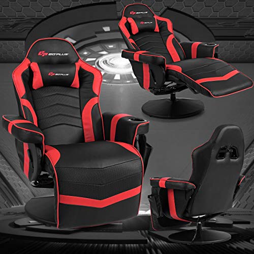 Goplus Massage Gaming Chair, Racing Style Gaming Recliner w/Adjustable Backrest and Footrest
