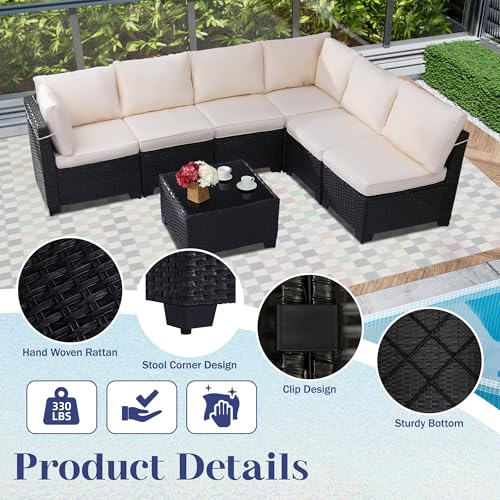 KIGOTY Patio Furniture Set 7 Pieces Conversation Sets, Outdoor Sectional Sofa