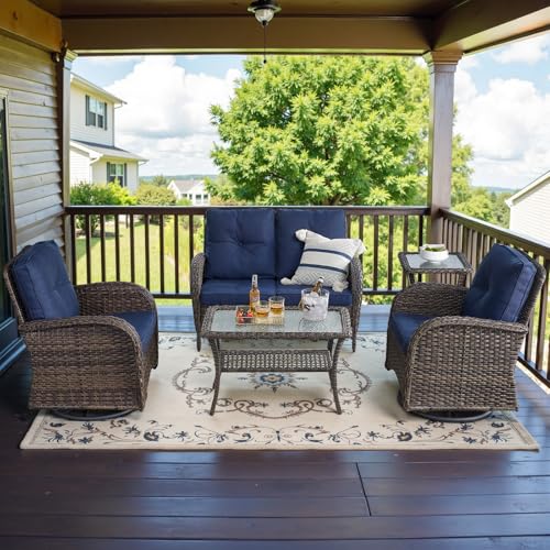 Patio Wicker Chairs Swivel Rocker - Outdoor Swivel Rocking Chairs Set of 2 with Rattan Side Table