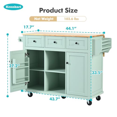 Rolling Kitchen Island on Wheels with Storage Cabinet and Drawers, Island Table for Kitchen with Towel and Spice Rack
