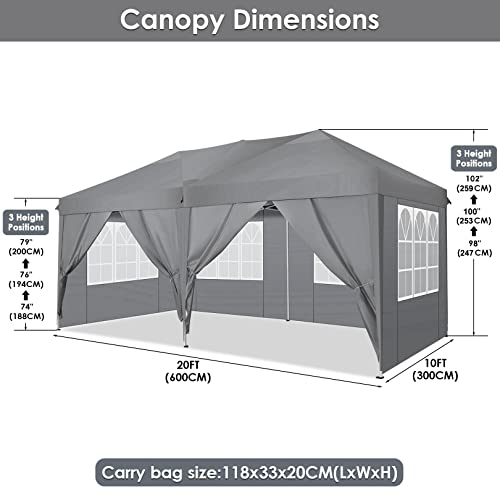 COBIZI Canopy 10x20 Pop Up Canopy Tent with 6 Sidewalls Party Tents for Parties Weddings Backyard Waterproof Canopy Outdoor Commercial Canopy Event