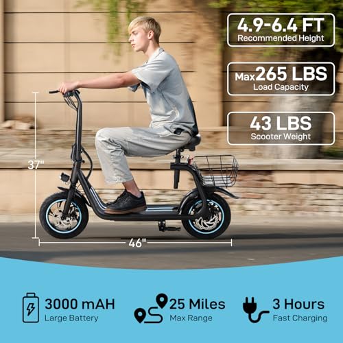 Winado Electric Scooters for Adults, 25Miles Long Range, 15.5MPH Top Speed, Foldable E-Scooter 450W Motor with 12" Pneumatic Tire, Seat, Wide Deck