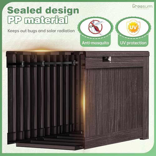 Greesum 120 Gallon Outdoor Storage Box with Lock - Large Resin Deck Box, Reinforced Lid for Garden, Patio, Lawn, Black