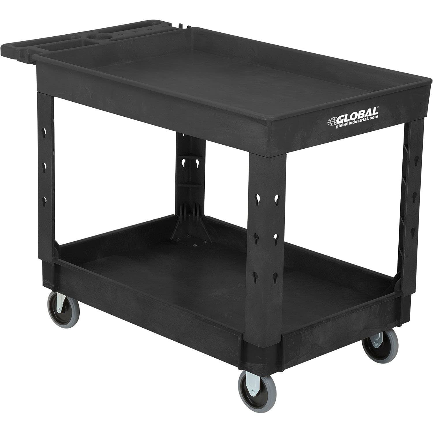 Industrial Service u0026 Utility Cart, Plastic 2 Tray Black Shelf, 44 x 25-1/2, 5 inch Rubber Casters 800334