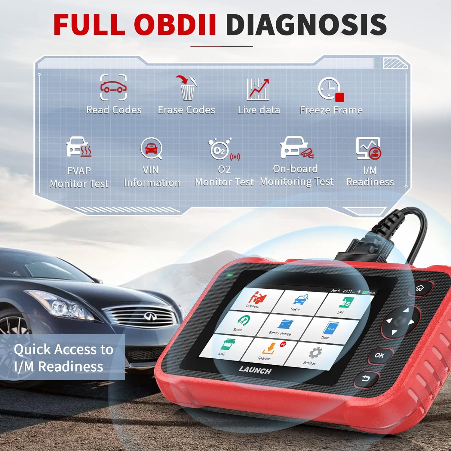 LAUNCH Scan Tool CRP123i Car Code Reader, OBD2 Scanner Car Check Engine Transmission SRS ABS Professional Automotive Diagnostic Tool