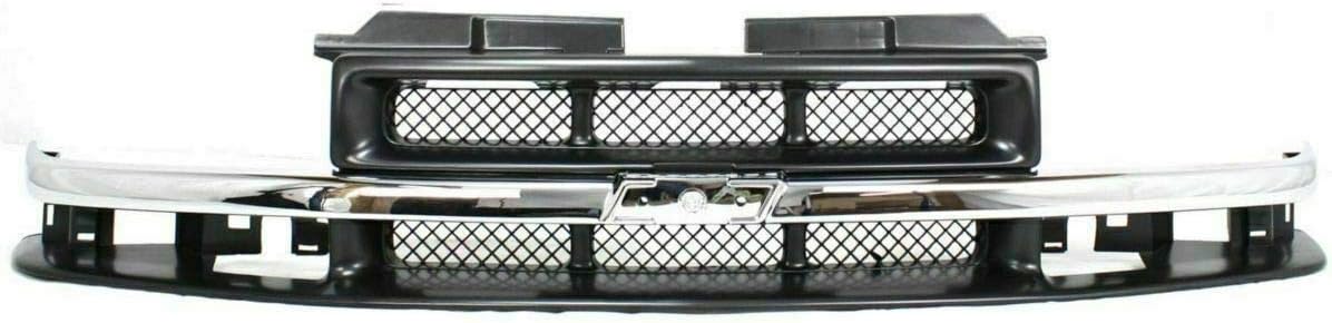 New Front Bumper Paintable Steel + Lower Valance Air Deflector Textured + Grille with Chrome Center Bar For 1998-2004 Chevrolet S10 Pickup 4WD Direct