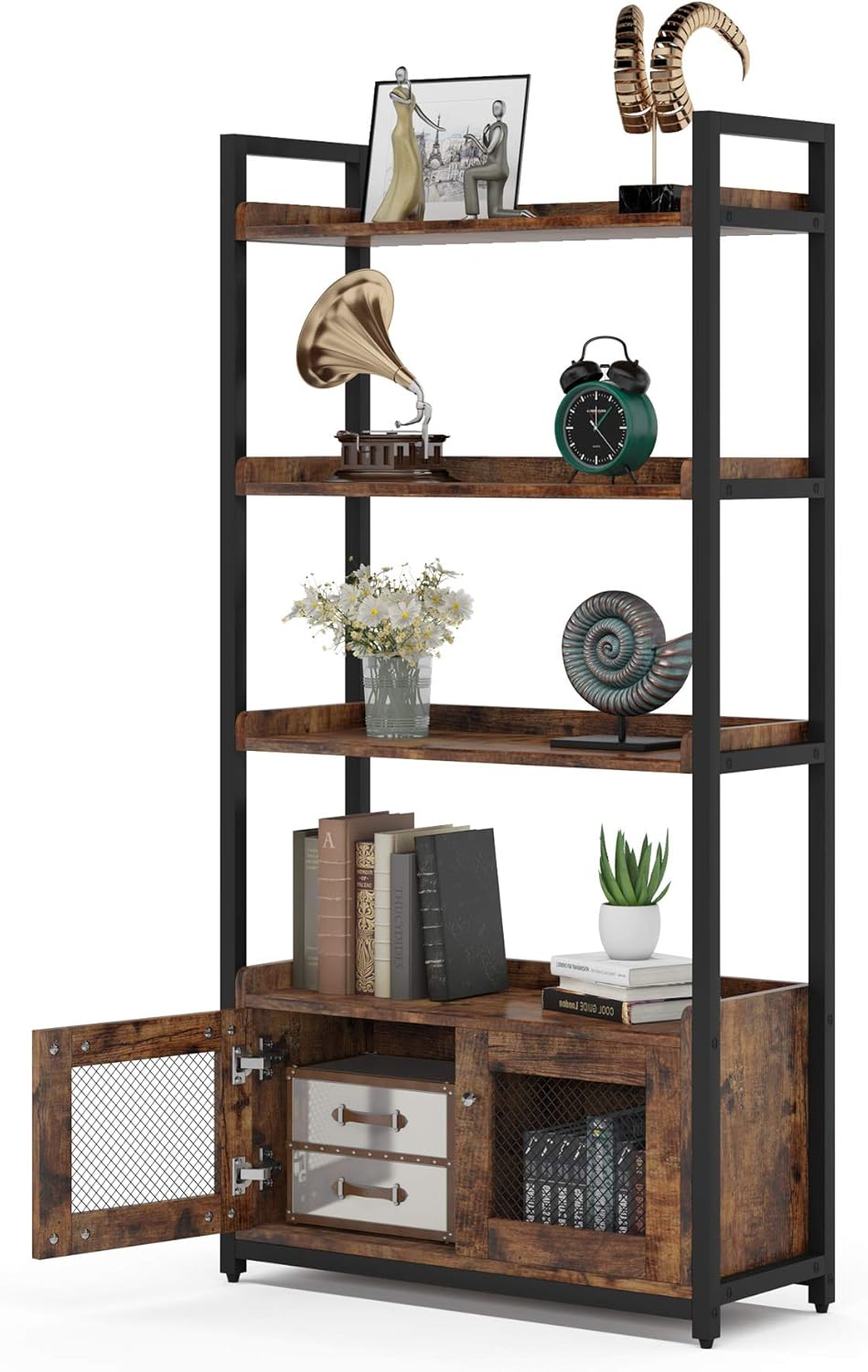 Tribesigns Industrial Bookshelves and Bookcase with 2 Storage Cabinets