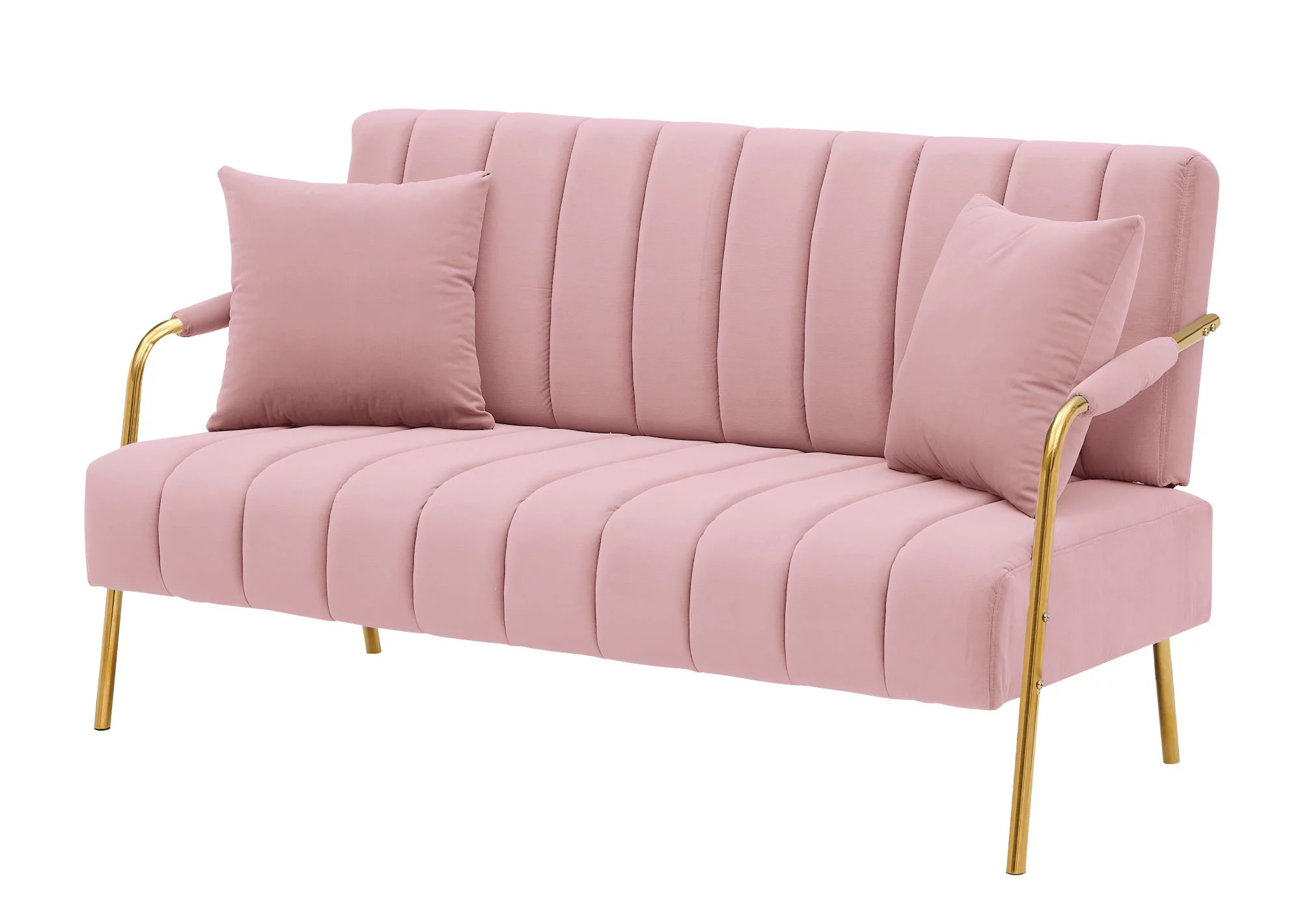 mayceyee Modern Velvet Loveseat, Upholstered Loveseat Sofa with 2 Pillows, Mid-Century 2-Seat Loveseat with 6 Metal Legs