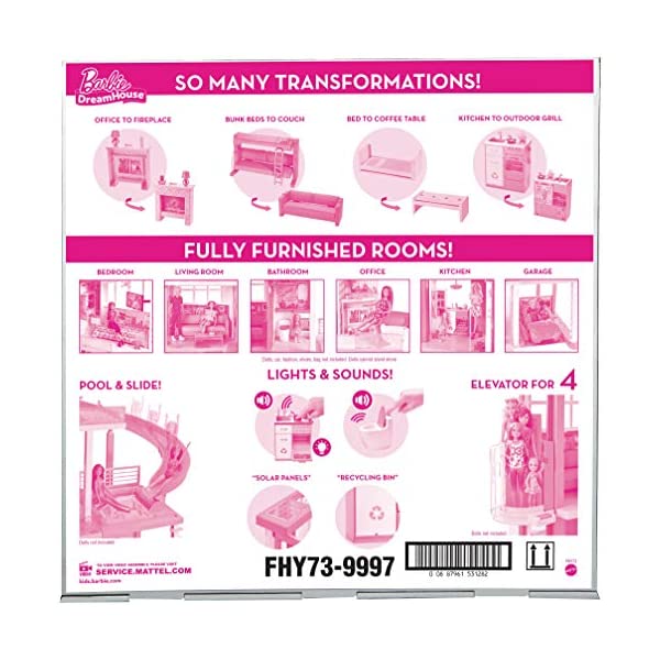 Barbie Dreamhouse Dollhouse with Wheelchair Accessible Elevator, Pool, Slide and 70 Accessories Including Furniture and Household Items