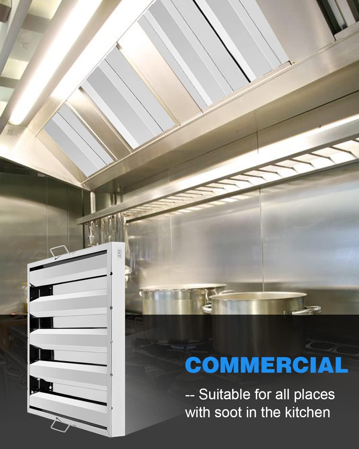 Hood Filters 19.5W x 19.5H Inch, 430 Stainless Steel 4 Grooves Commercial Hood Filters
