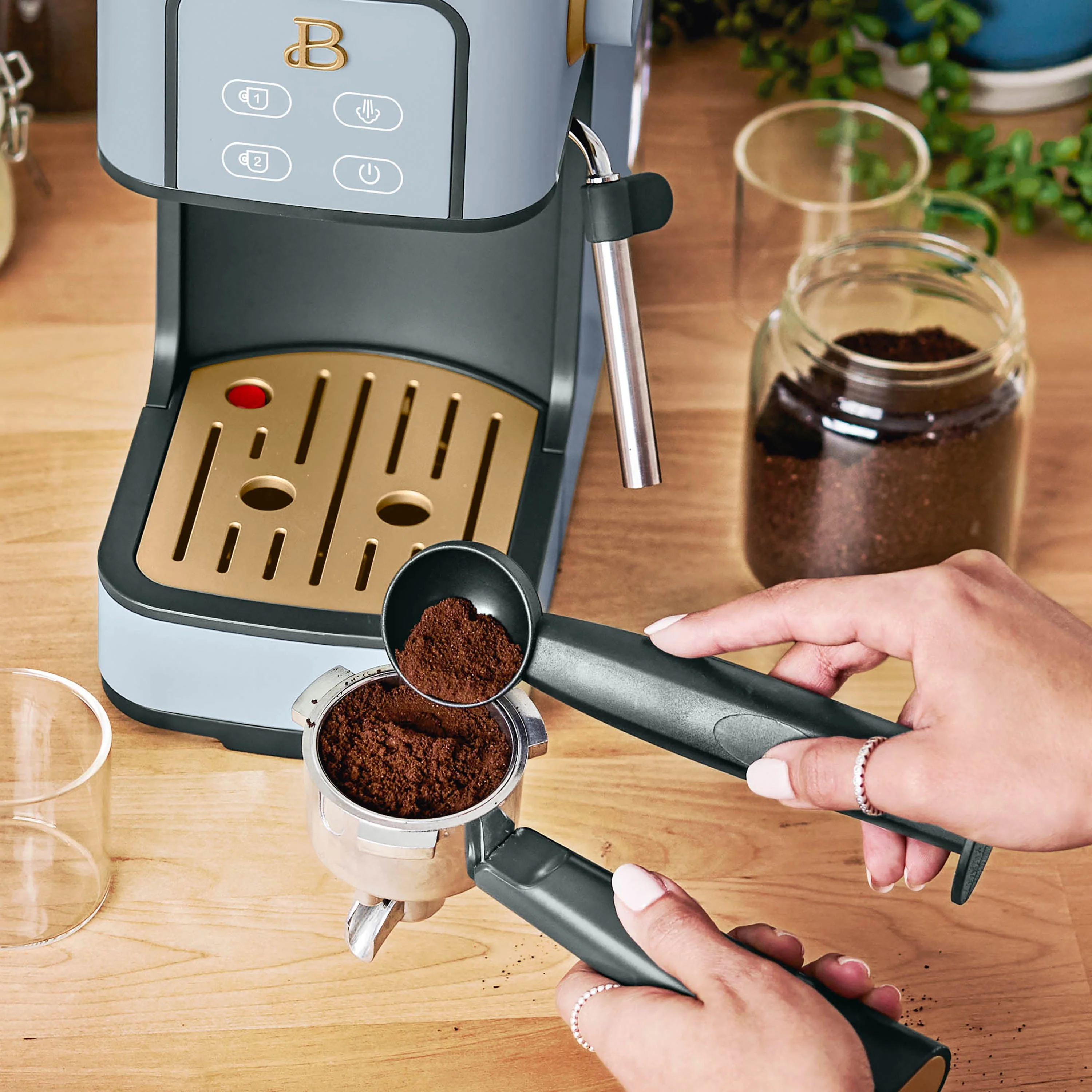 Beautiful Slim Espresso Maker with 20-Bar Pressure, White Icing by Drew Barrymore
