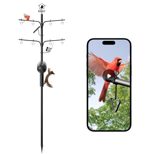 NETVUE by Birdfy Bird Feeder Pole with Effective Squirrel Baffle, 108 Inch Rust-Proof Pole Kit, 8 Adjustable Hooks for Outdoor Wild Bird Feeder, Bath