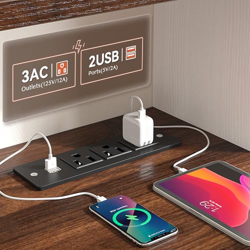 EnHomee Farmhouse Office Desk with Drawer & Power Outlets, Wood Computer Desk Monitor Stand for Bedchamber Study