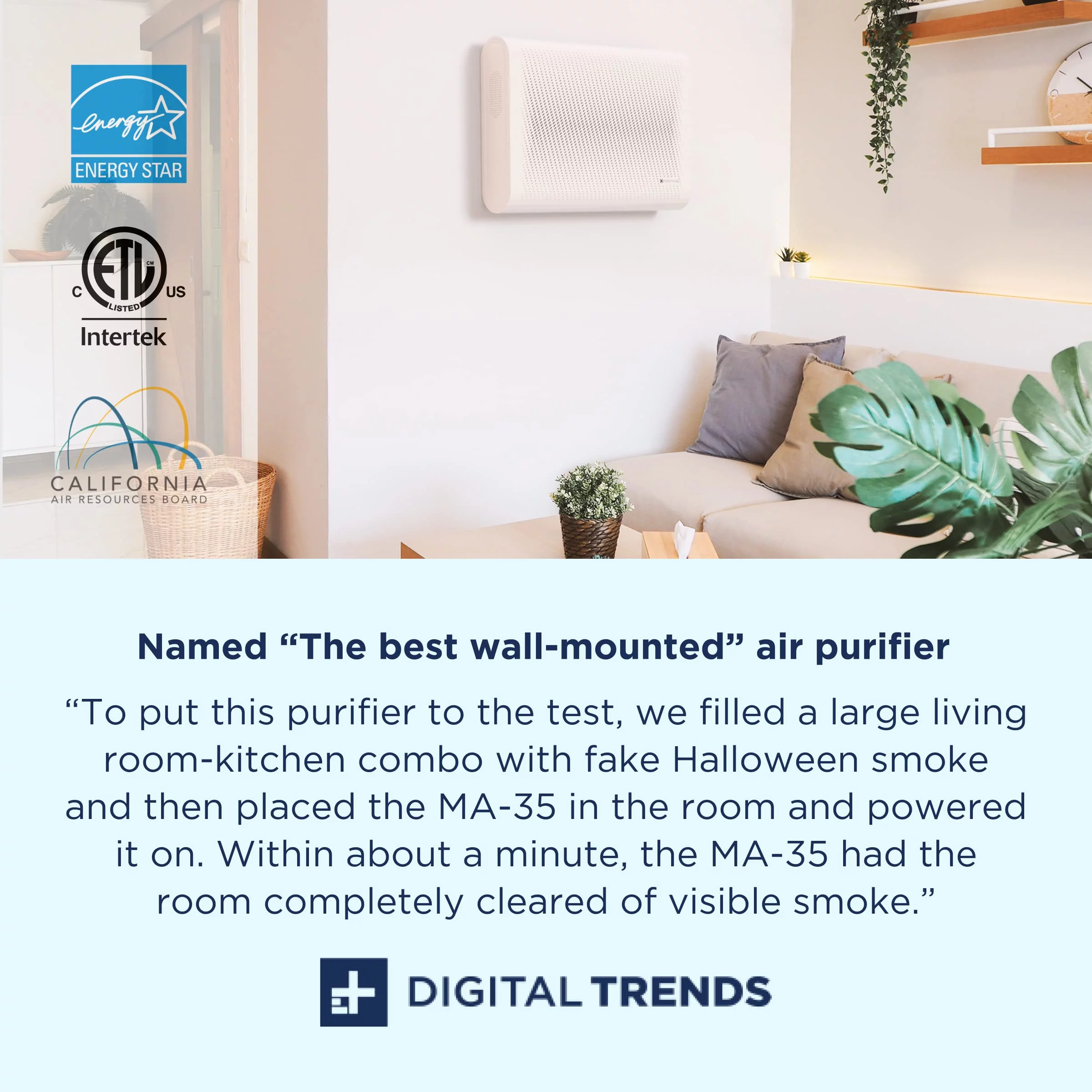 Medify Air MA-35 Air Purifier - 1280 sq ft Coverage - Large, Wall-Mounted Air Purifier with HEPA Filters; with TVOC indicator