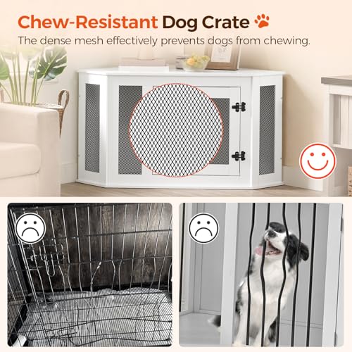 Corner Dog Crate Furniture, Wooden Dog Kennel End Table, Decorative Pet Crate Indoor Use, Furniture Style Dog House for Small Medium Dog