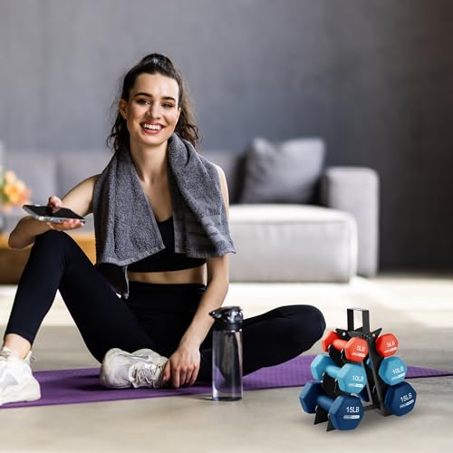 HolaHatha Neoprene Dumbbell Free Hand Weight Set with Rack, Ideal for Home Exercises to Gain Tone and Definition