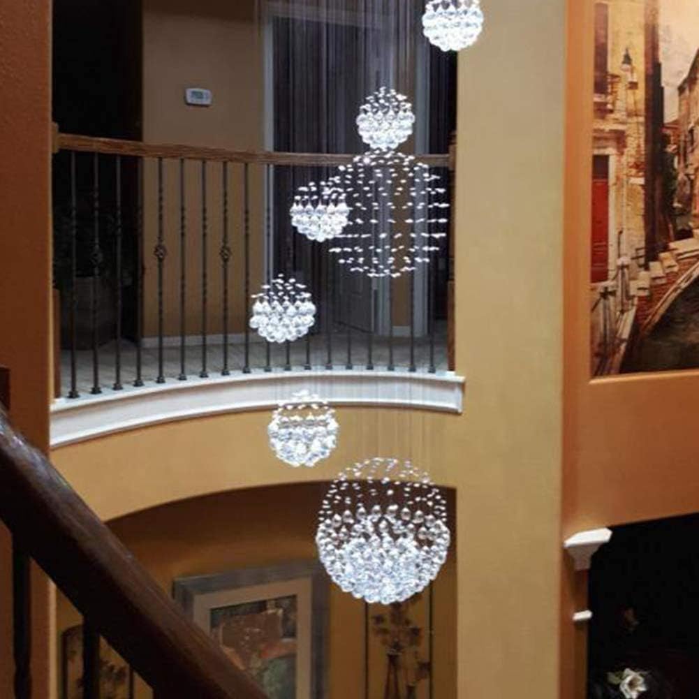 Staircase Crystal Chandeliers, Siljoy Modern 11 Sphere Spiral K9 Rain Drop Ceiling Light Fixture for Hotels Villas, 13 Lights, Dia 31.5 X H86.6