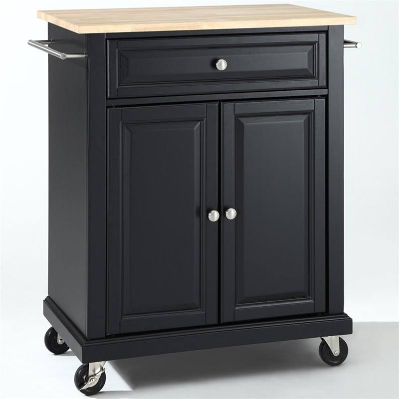 Pemberly Row Natural Wood Top Kitchen Cart in Black - PR-376093