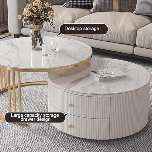 28IN Modern Coffee Tables - Wave Panel & Metal Frame | Nesting Round Coffee Table Set of 2, Dining Table for Home Living Room, Office (Glass)