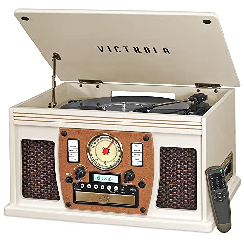 Victrola Navigator 8-in-1 Bluetooth Record Player with Built-in Speakers– 3 Speed Turntable, CD Player, Cassette, FM Radio, USB, RCA Out